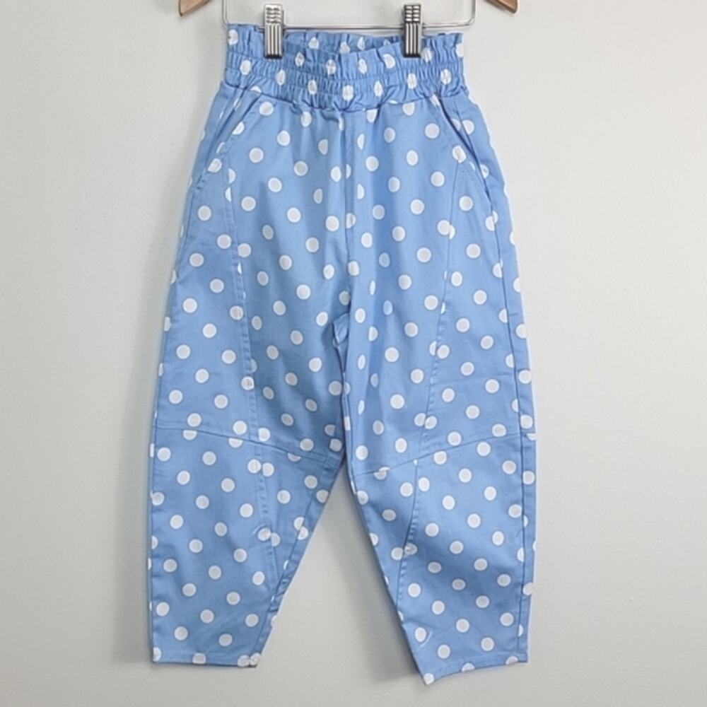Monnalisa Girls Light Blue Polka Dot Gabardine Mum Pants Size‎ 5